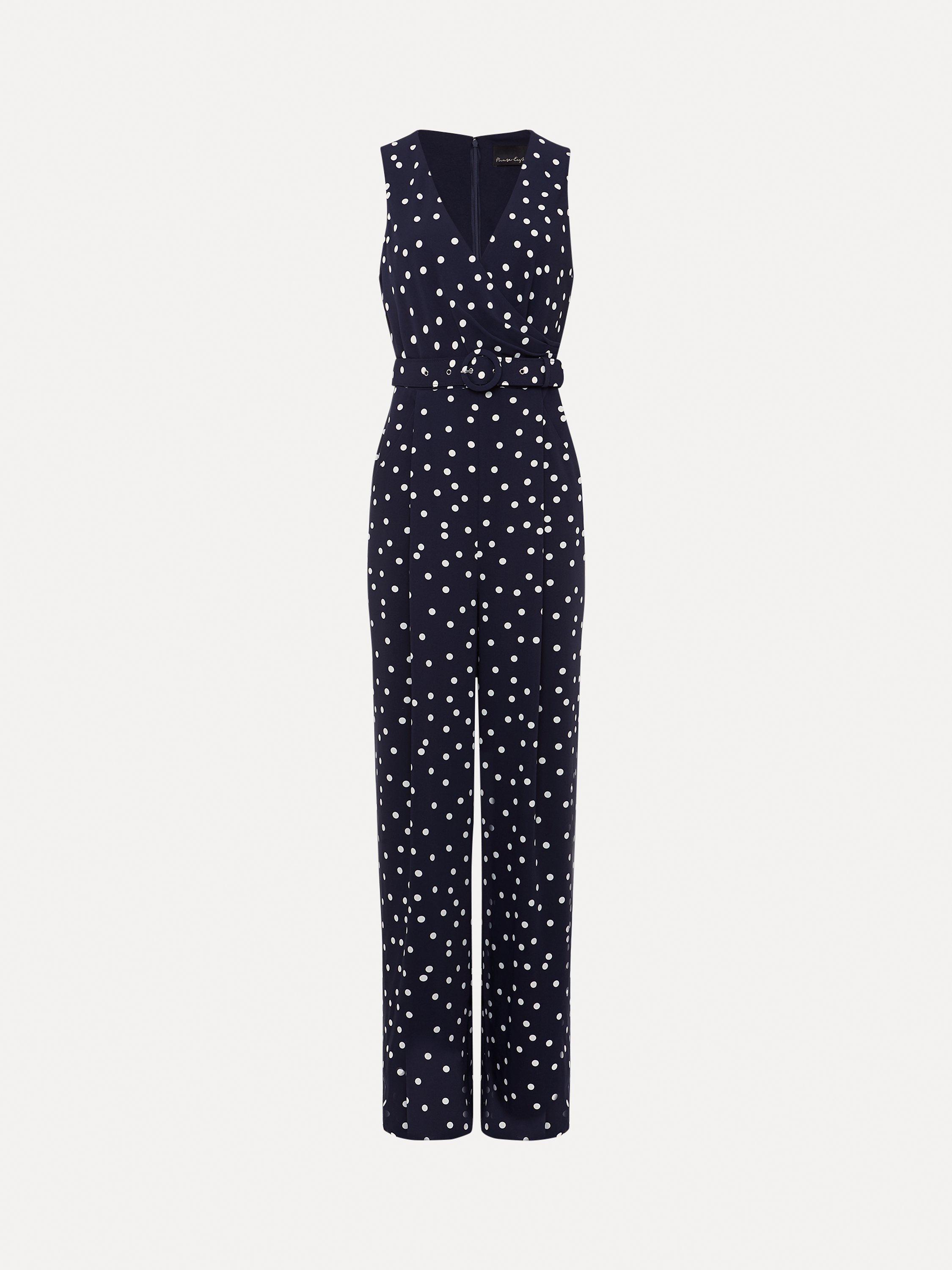 Phase Eight Kenzie Spot Jumpsuit, Navy/Ivory, 26