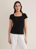 Phase Eight Bella Square Neck Cotton Top, Black