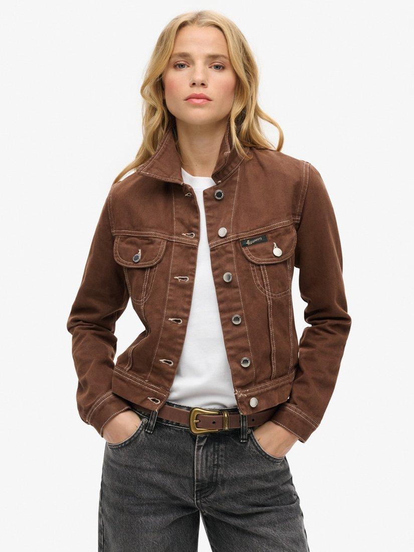 Superdry Workwear Cropped Jacket, Brown, 16