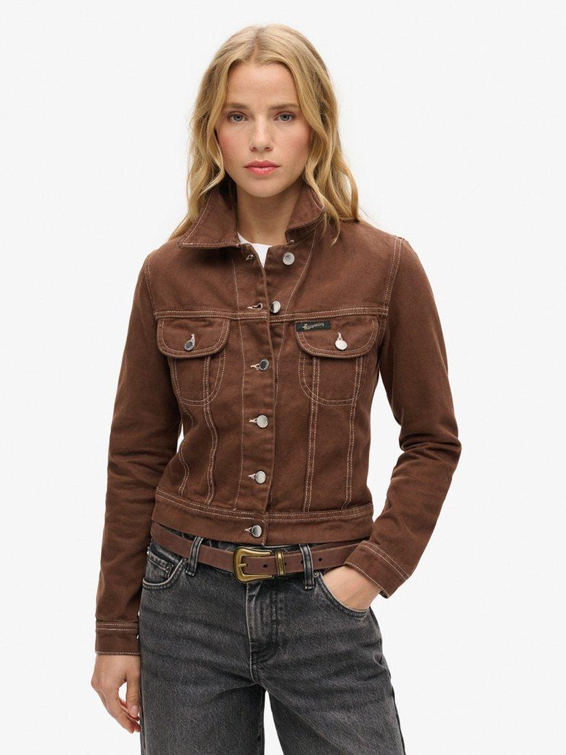 Superdry Workwear Cropped Jacket, Brown, 16