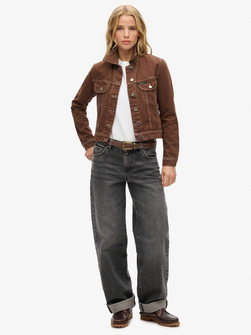 Superdry Workwear Cropped Jacket, Brown, 16