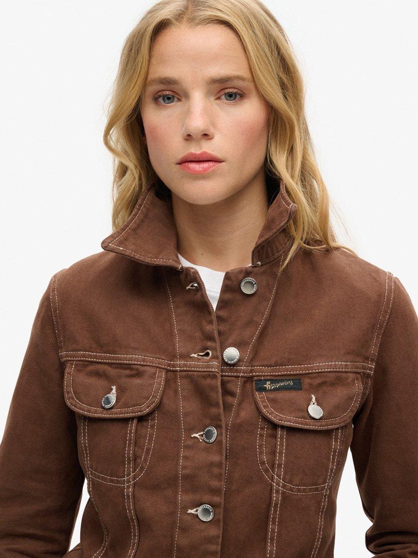 Superdry Workwear Cropped Jacket, Brown, 16