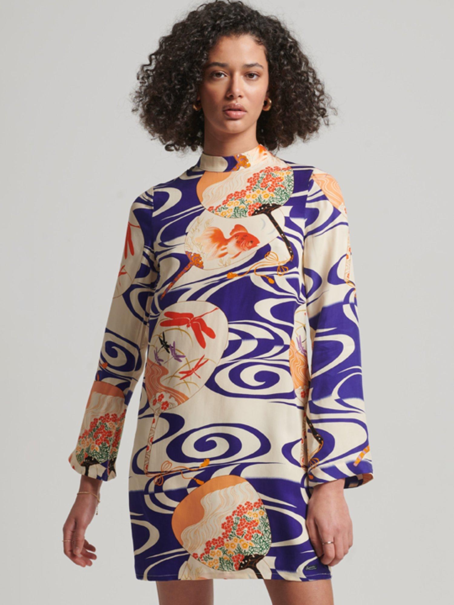Superdry Long Sleeve Printed Mini Dress, Multi