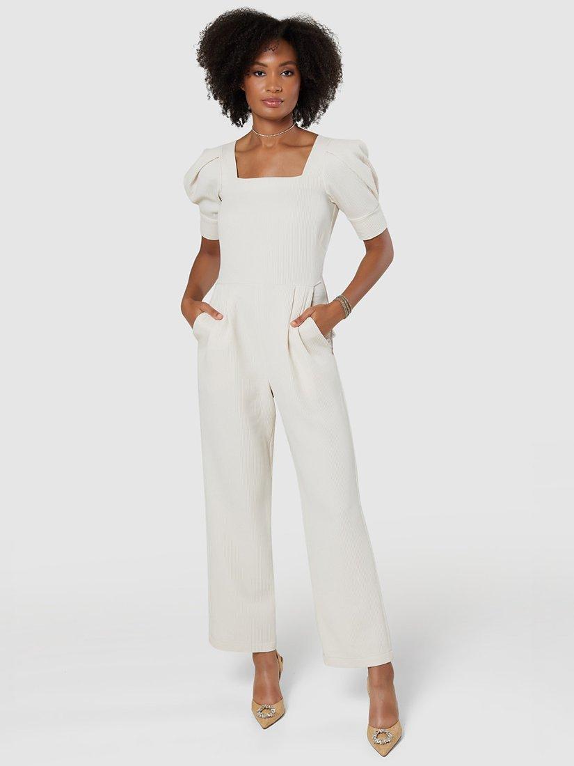 Closet London Ribbed Wide Leg Jumpsuit, Ecru