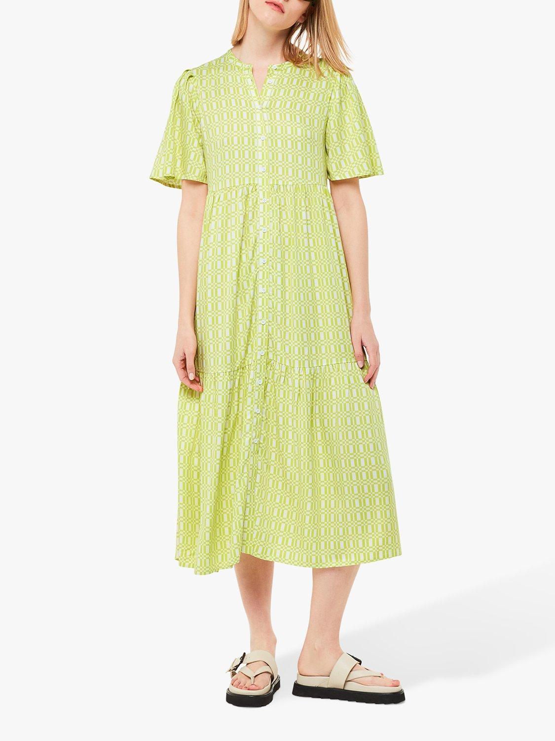 Whistles Link Check Trapeze Midi Dress, Green