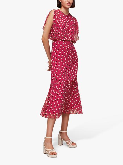 Whistles Moon Spot Midi Dress, Pink/Multi, Pink/Multi