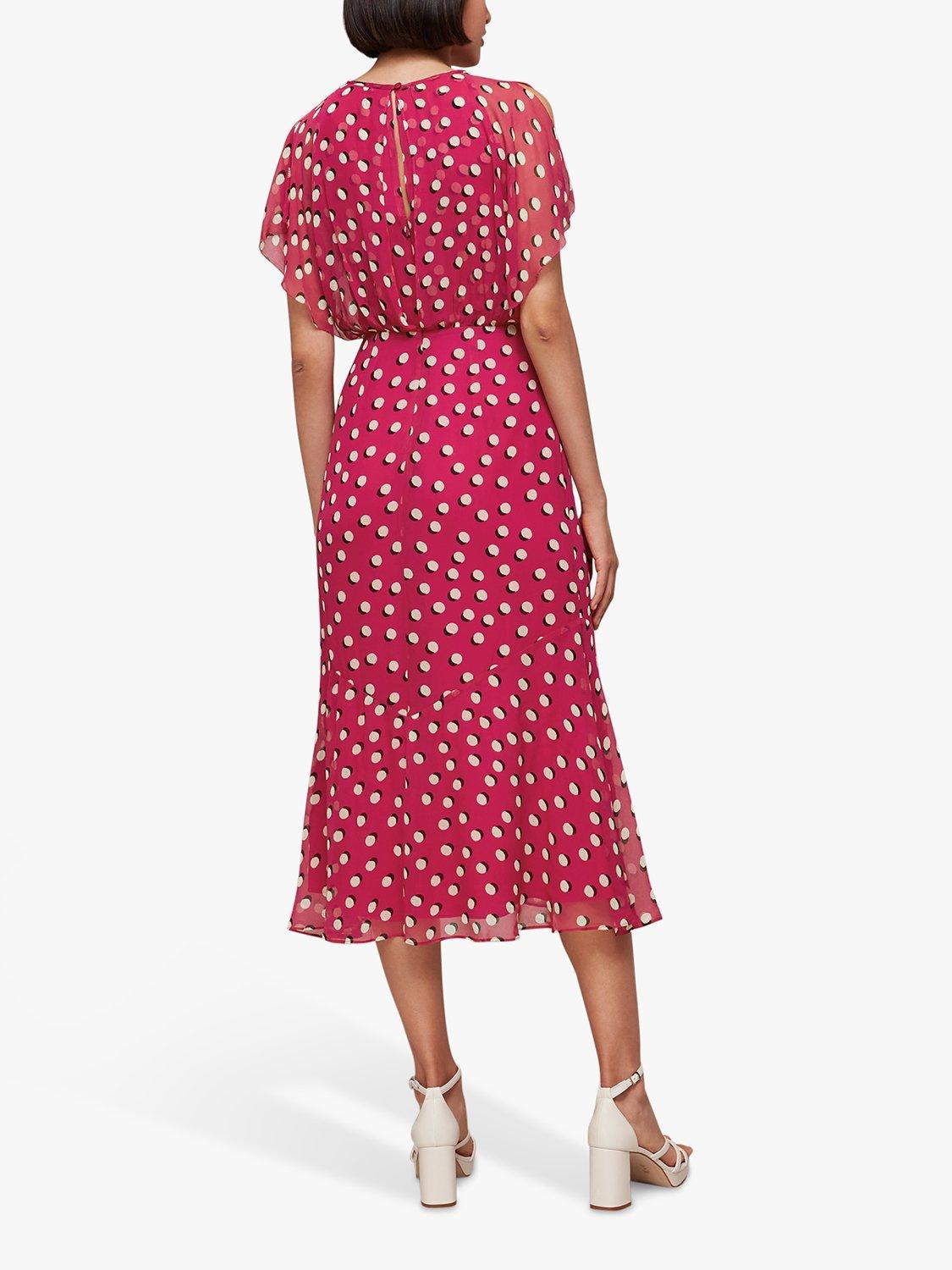 Product image 2 of 5, which shows Whistles Moon Spot Midi Dress, Pink/Multi, 6