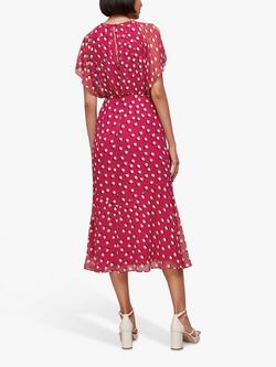 Whistles Moon Spot Midi Dress, Pink/Multi - view 2, Pink/Multi