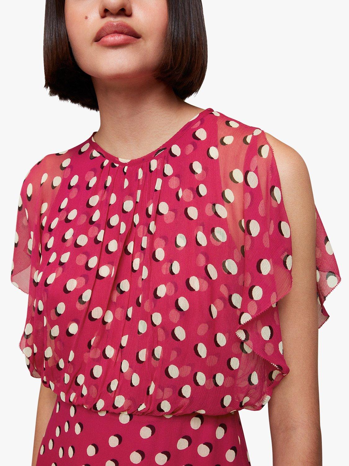 Product image 4 of 5, which shows Whistles Moon Spot Midi Dress, Pink/Multi, 6