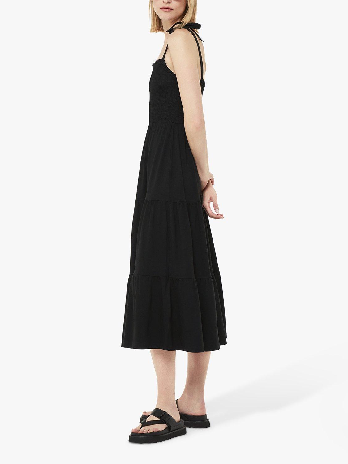 Whistles Smocked Tiered Jersey Dress, Black