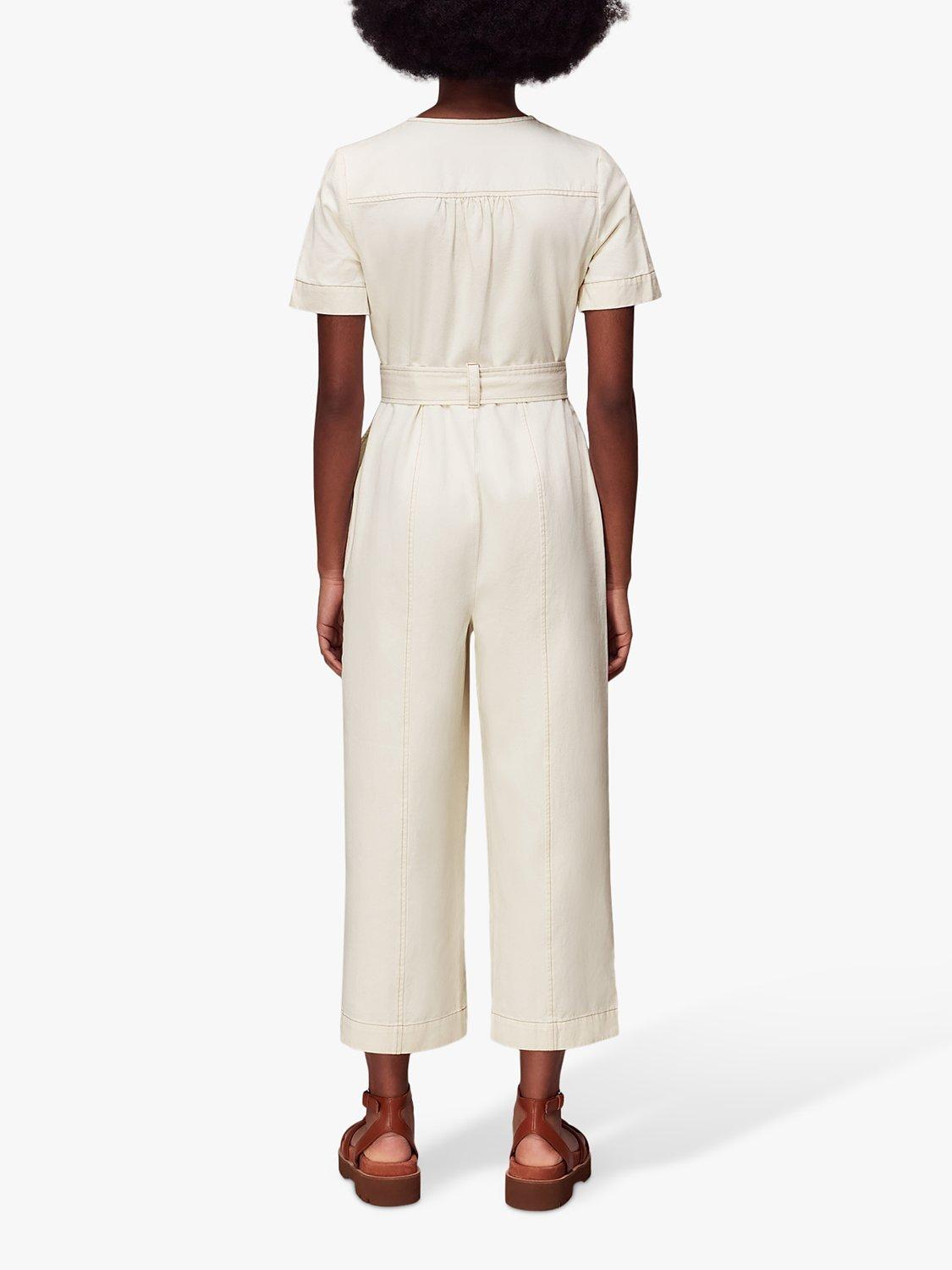 Product image 2 of 6, which shows Whistles Short Sleeve Denim Jumpsuit, Ivory, 8
