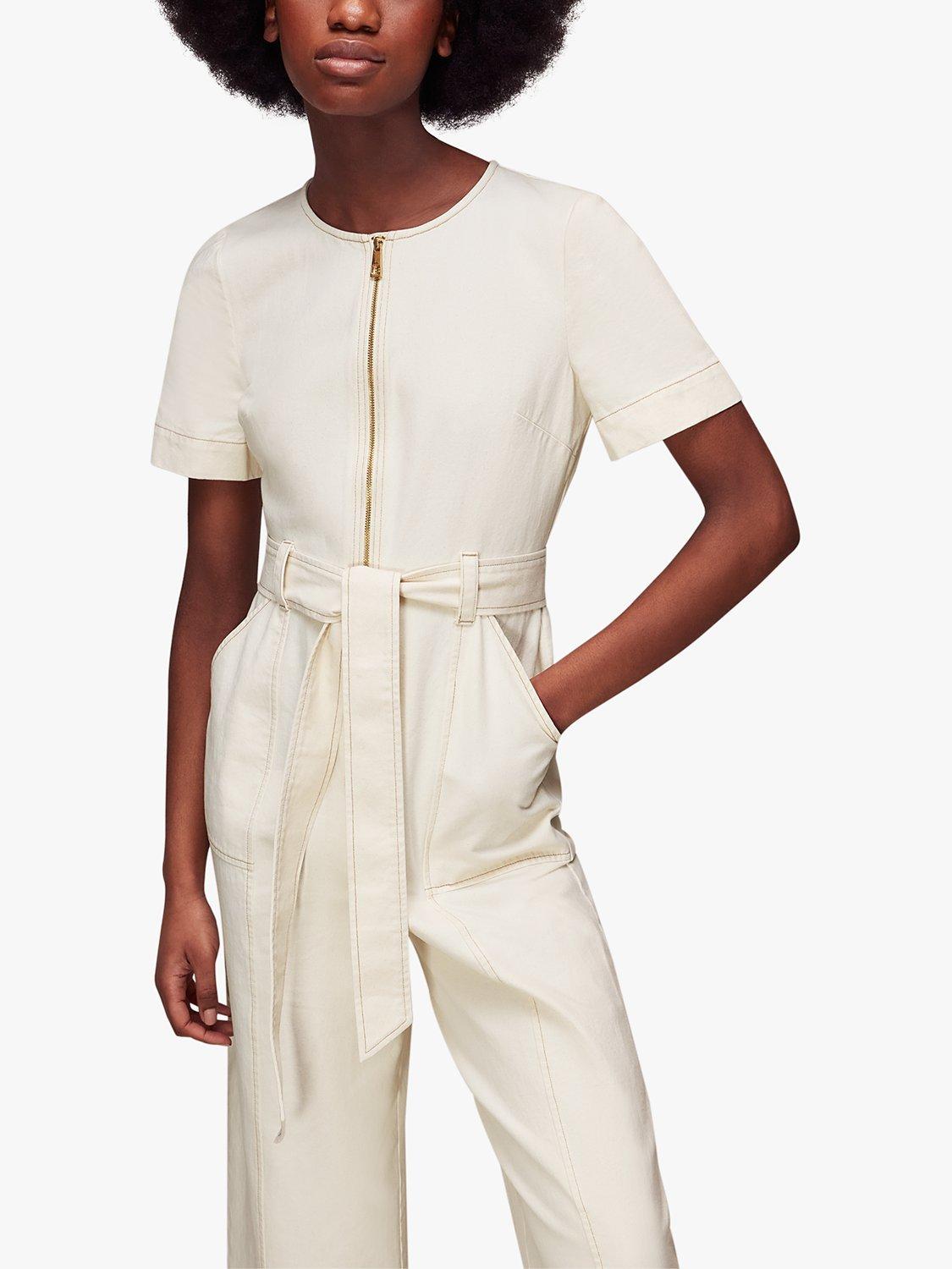 Product image 3 of 6, which shows Whistles Short Sleeve Denim Jumpsuit, Ivory, 8