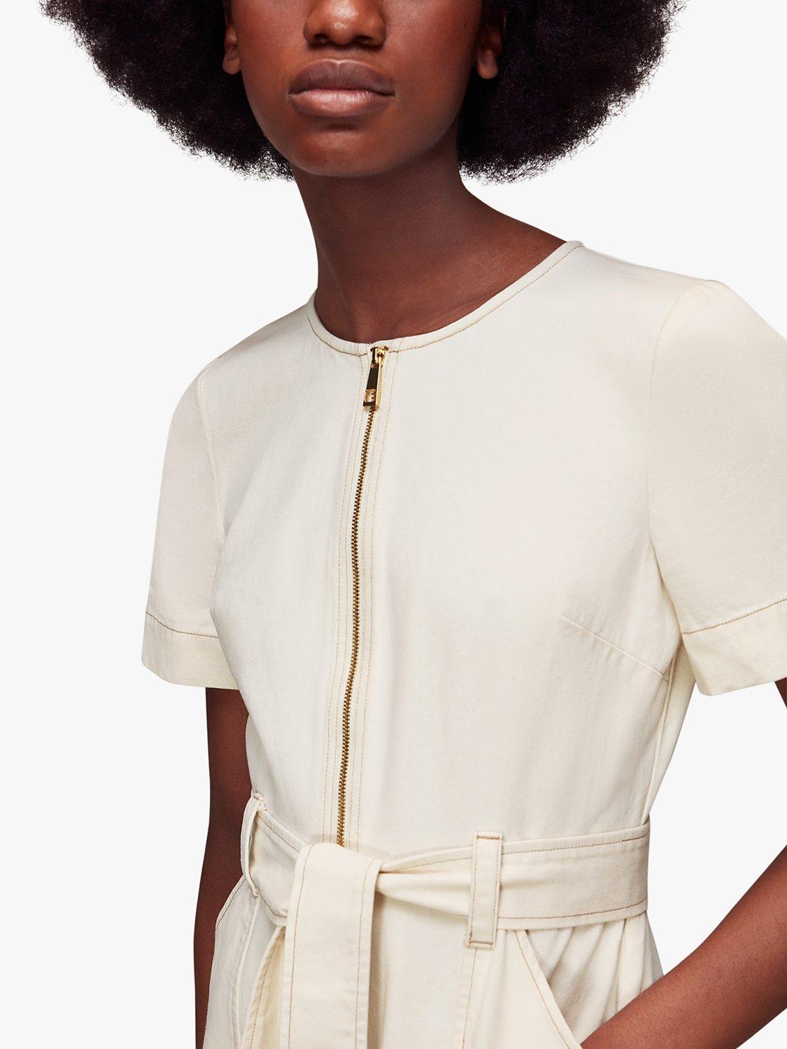 Product image 4 of 6, which shows Whistles Short Sleeve Denim Jumpsuit, Ivory, 8