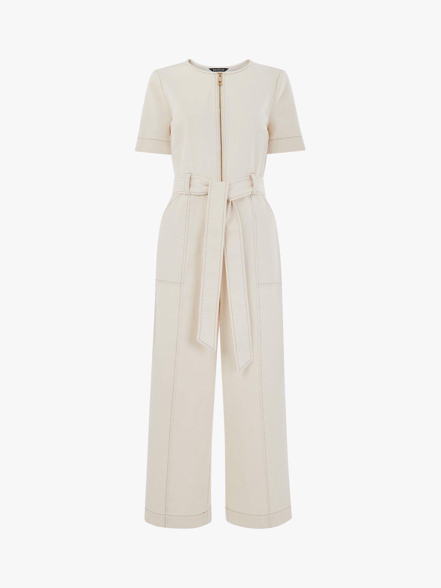 Product image 5 of 6, which shows Whistles Short Sleeve Denim Jumpsuit, Ivory, 8