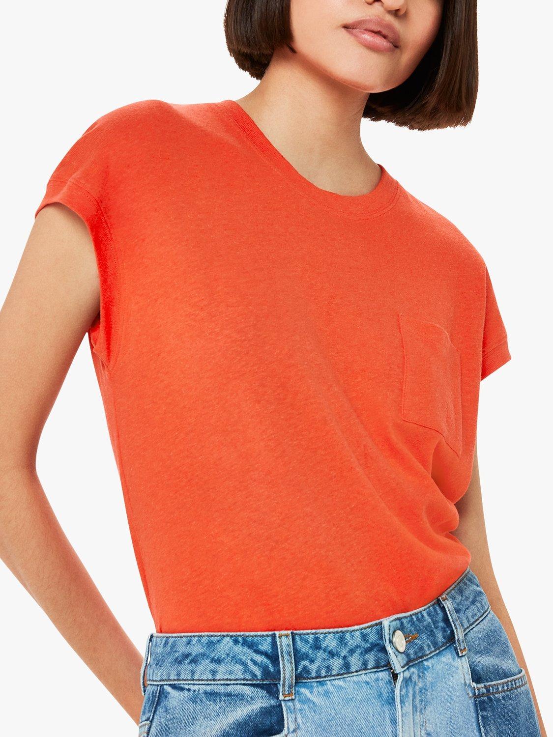 Whistles Ember Linen Blend Pocket T-Shirt, Red