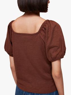 Whistles Square Neck Puff Sleeve Top - view 2, Brown