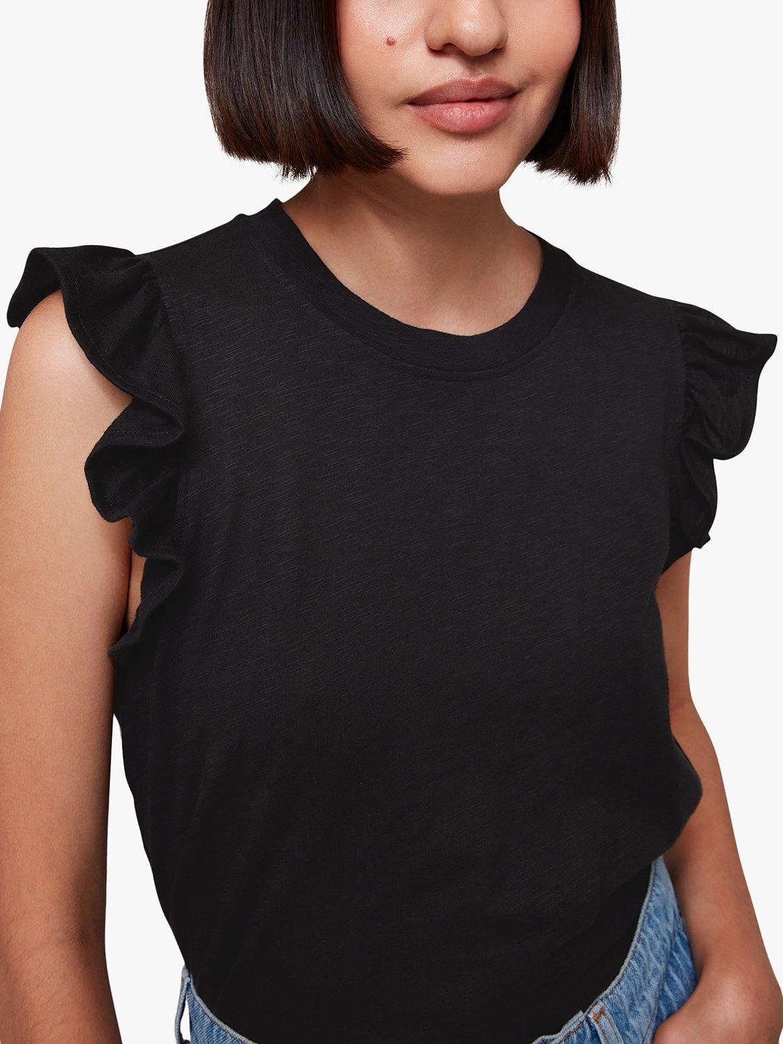 Whistles Frill Cap Sleeve T-Shirt, Black