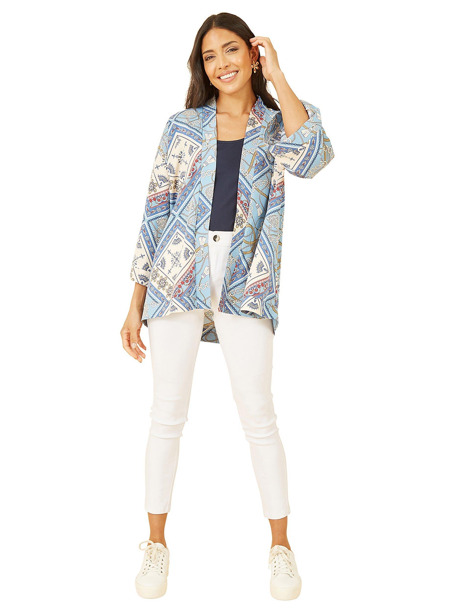 Product image 2 of 5, which shows Yumi Mela London Satin Chain & Tile Print Kimono, Blue, 8