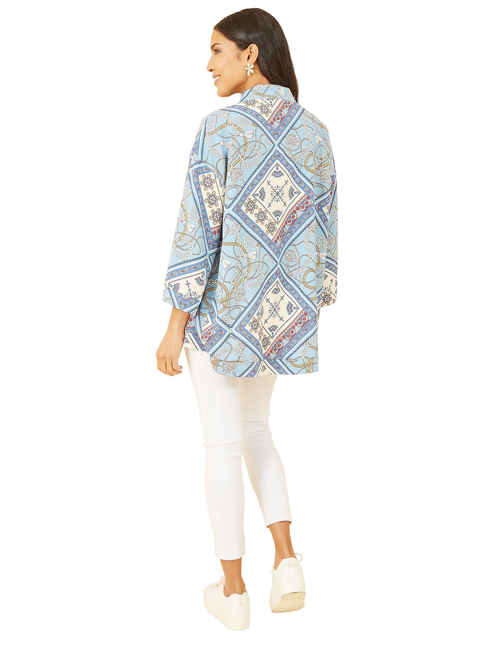 Product image 3 of 5, which shows Yumi Mela London Satin Chain & Tile Print Kimono, Blue, 8