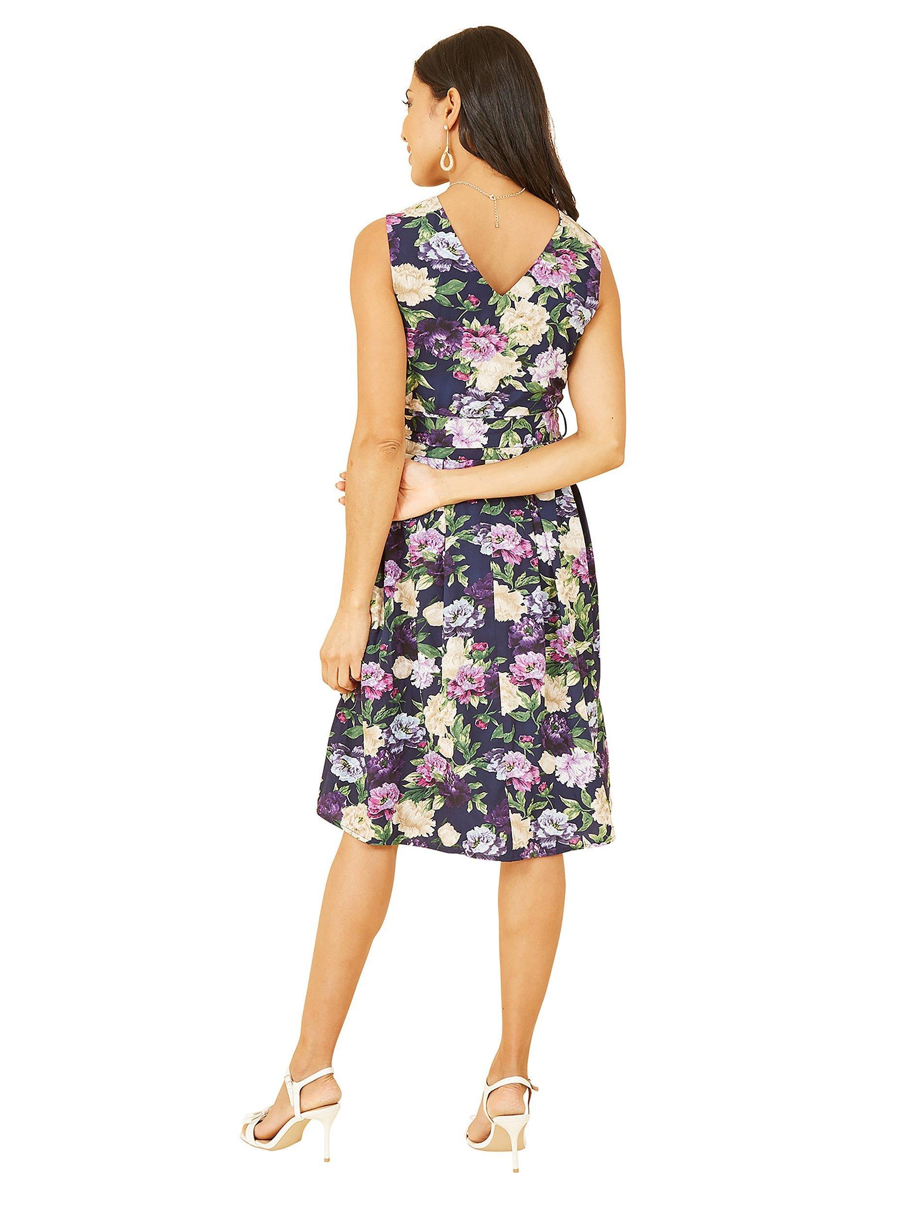 Product image 3 of 5, which shows Mela London Floral Wrap Over Skater Dress, Navy, 12