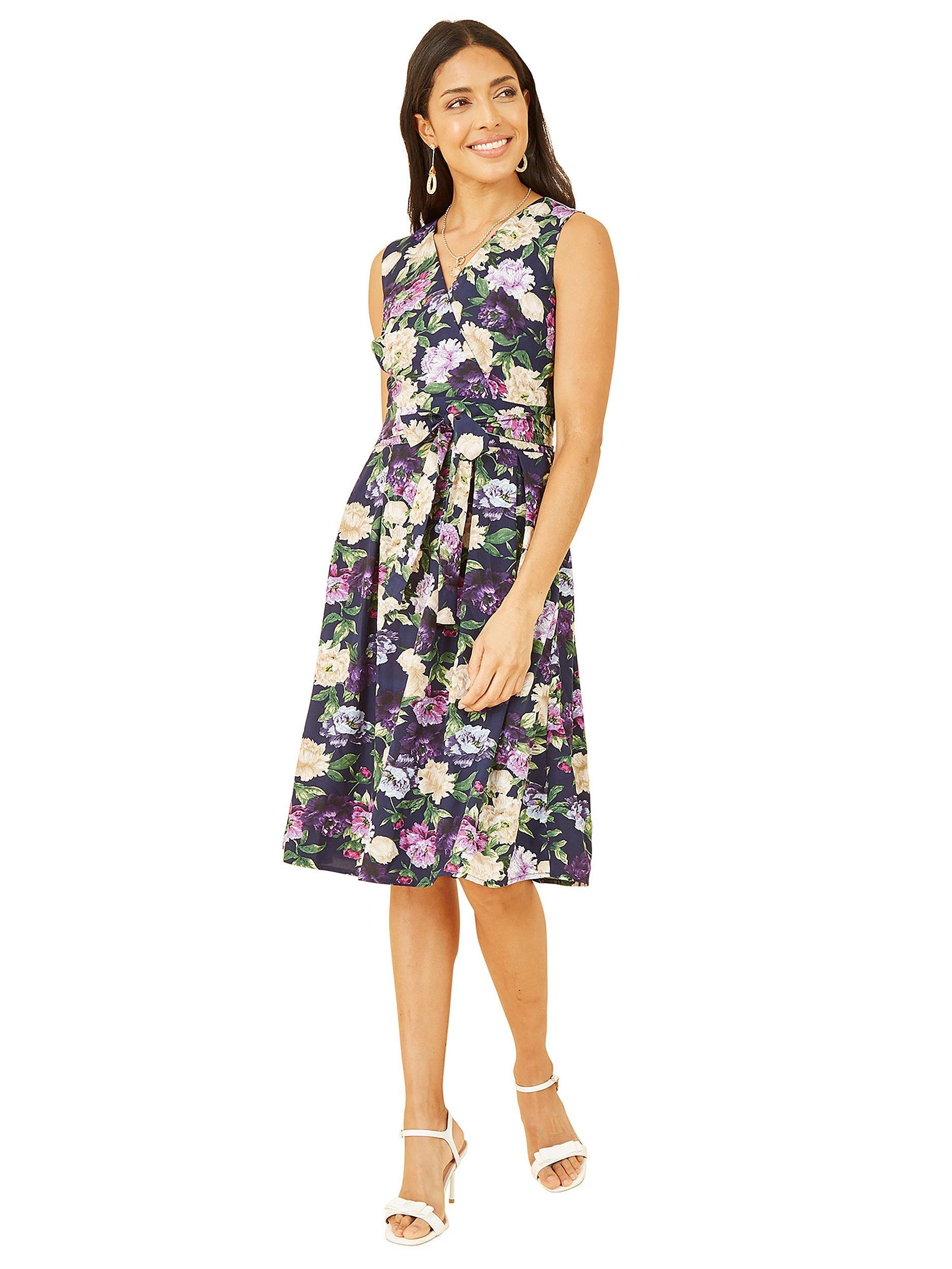 Product image 4 of 5, which shows Mela London Floral Wrap Over Skater Dress, Navy, 12