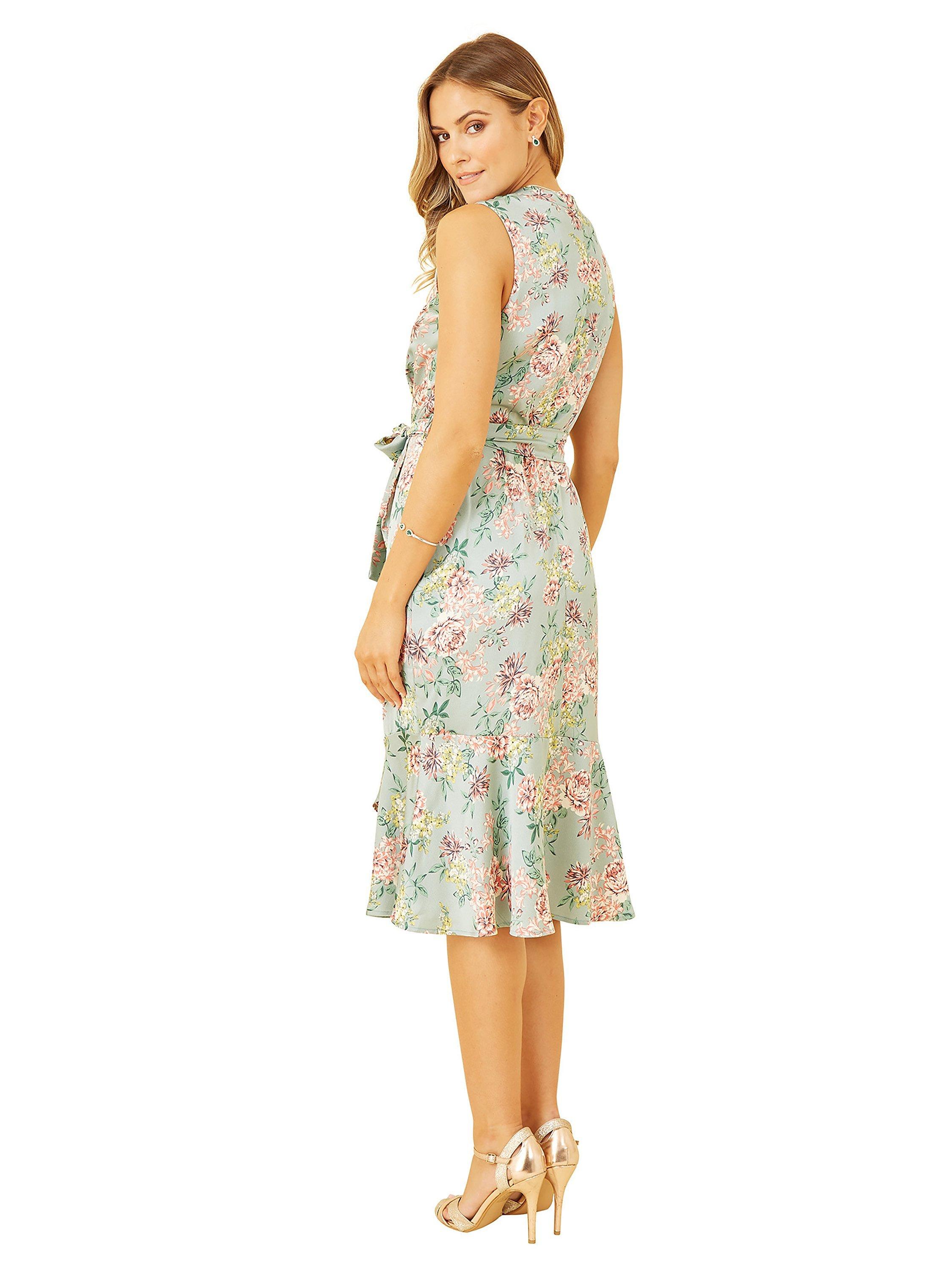 Product image 2 of 6, which shows Yumi Mela London Floral Satin Wrap Dress, Green, 8