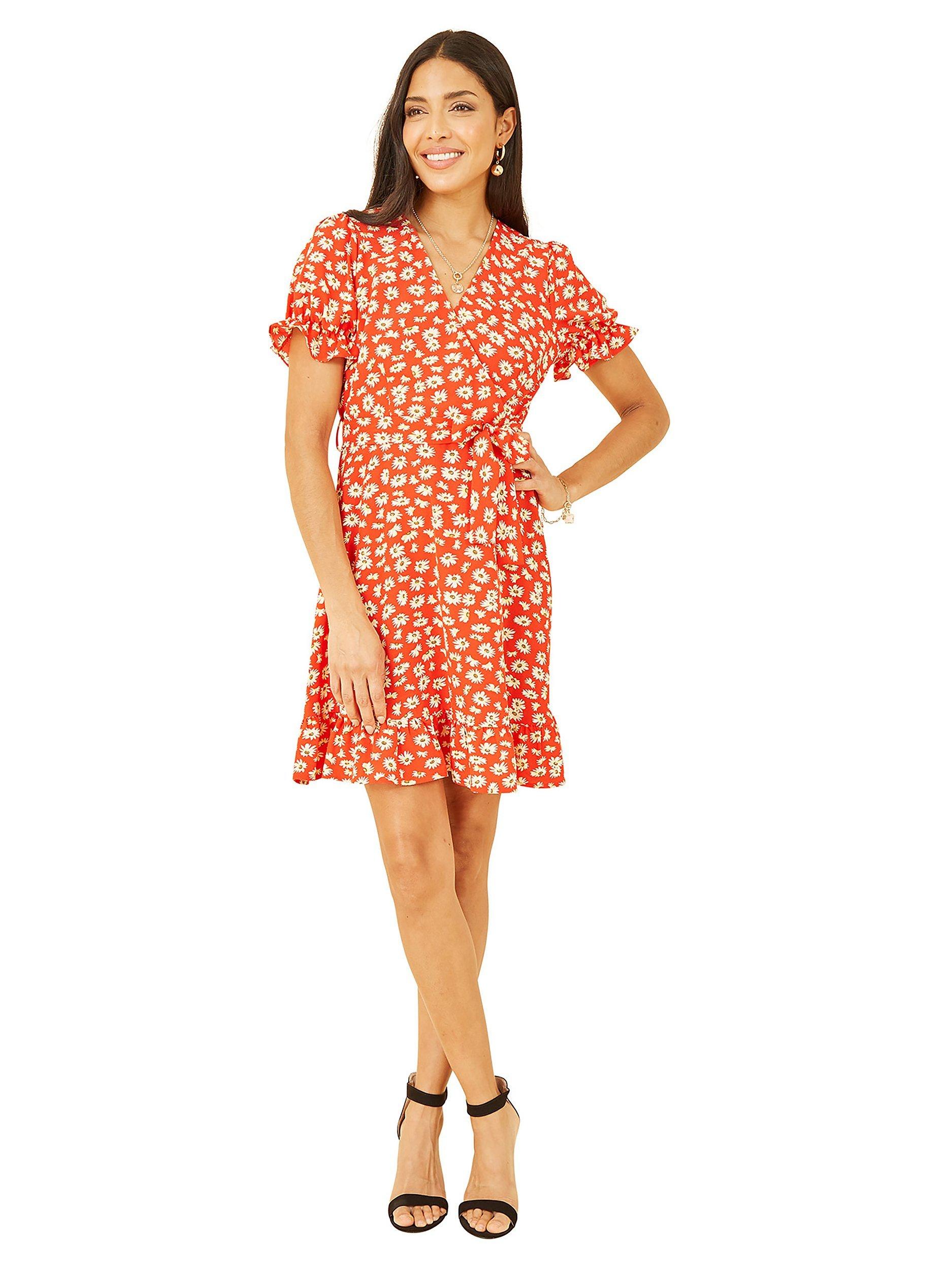 Product image 2 of 5, which shows Yumi Mela London Daisy Print Wrap Dress, Red, 8