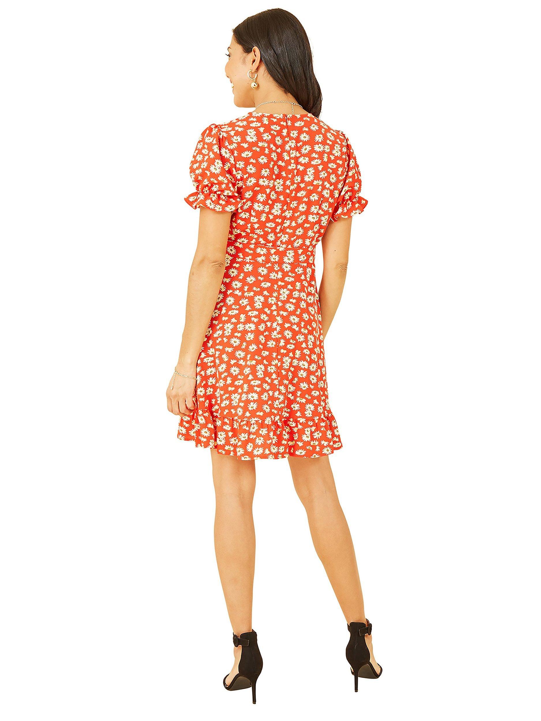 Product image 3 of 5, which shows Yumi Mela London Daisy Print Wrap Dress, Red, 8