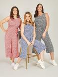 Yumi Mela London Ditsy Daisy Sleeveless Culotte Jumpsuit, Red