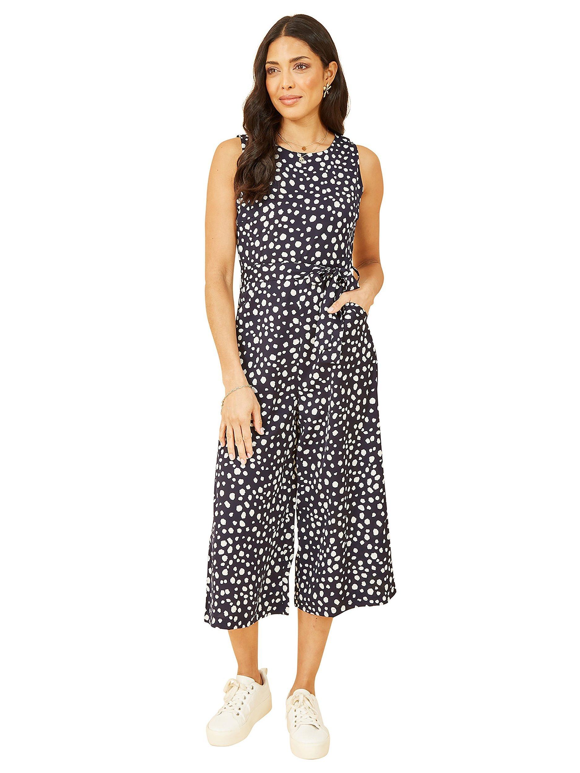 Product image 1 of 4, which shows Mela London Blotch Print Culotte Jumpsuit, Navy, 8