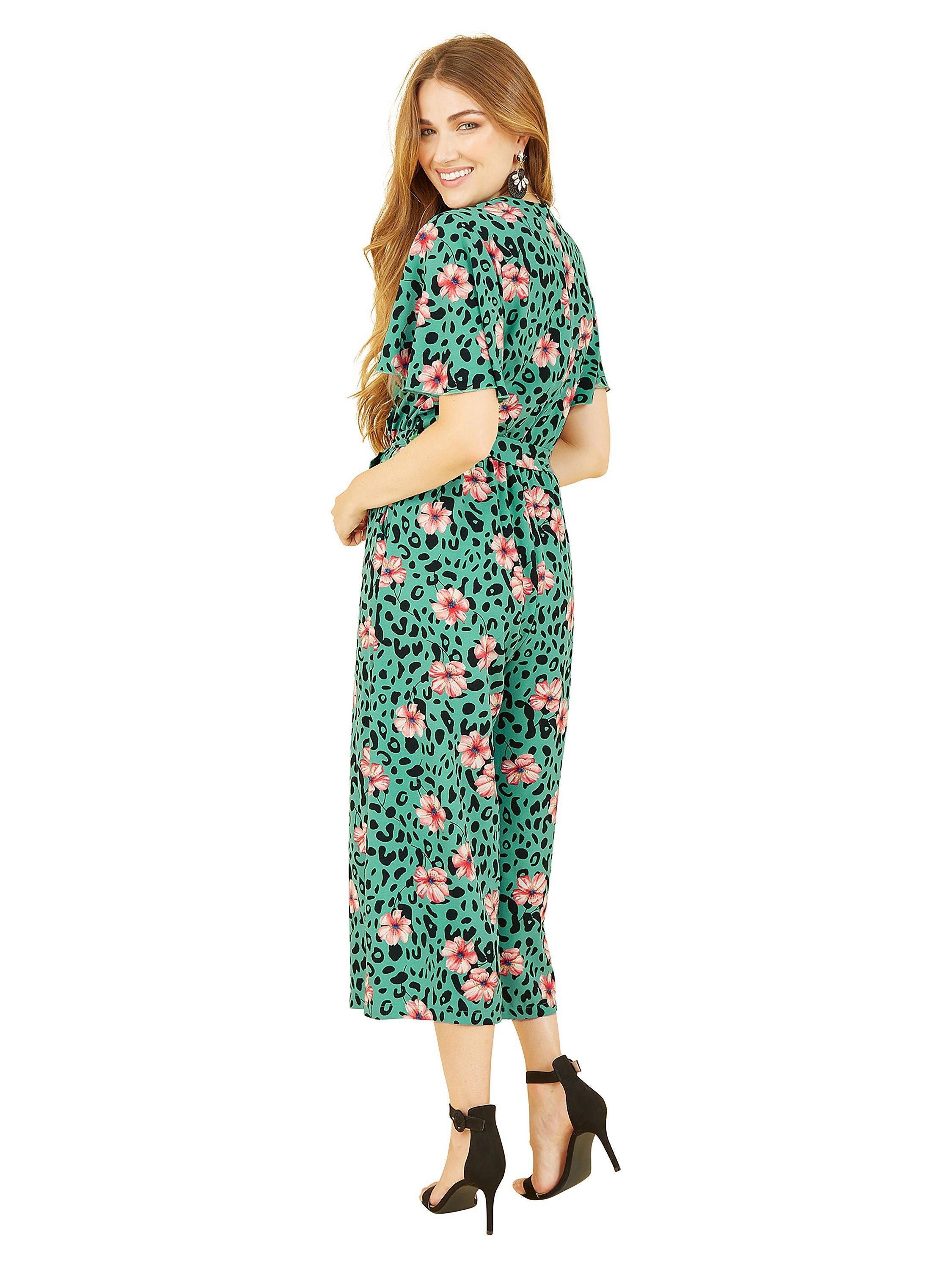 Product image 3 of 4, which shows Yumi Mela London Animal Print Culotte Jumpsuit, Green/Multi, 18