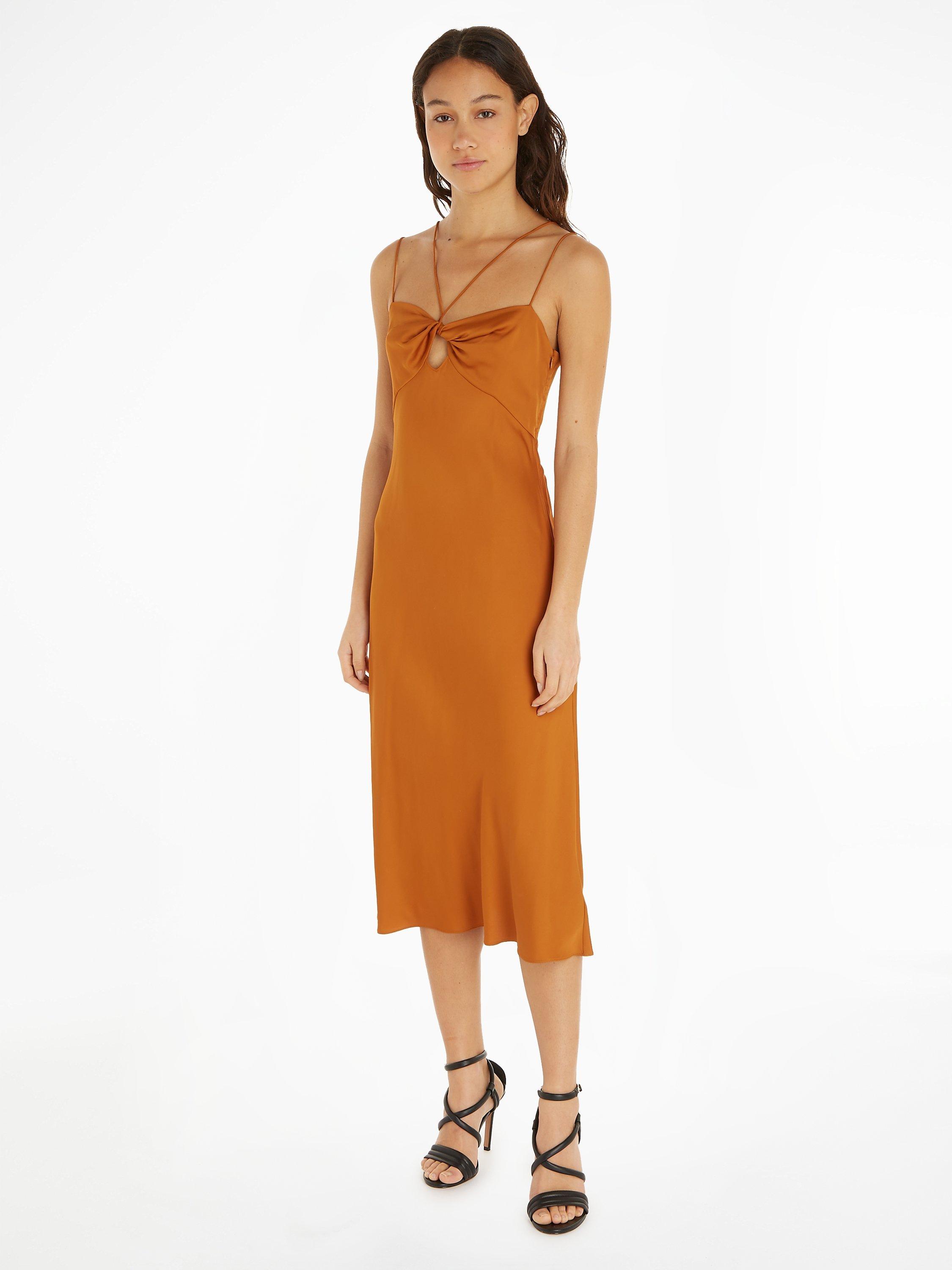 Calvin Klein Satin Twist Midi Slip Dress, Allspice