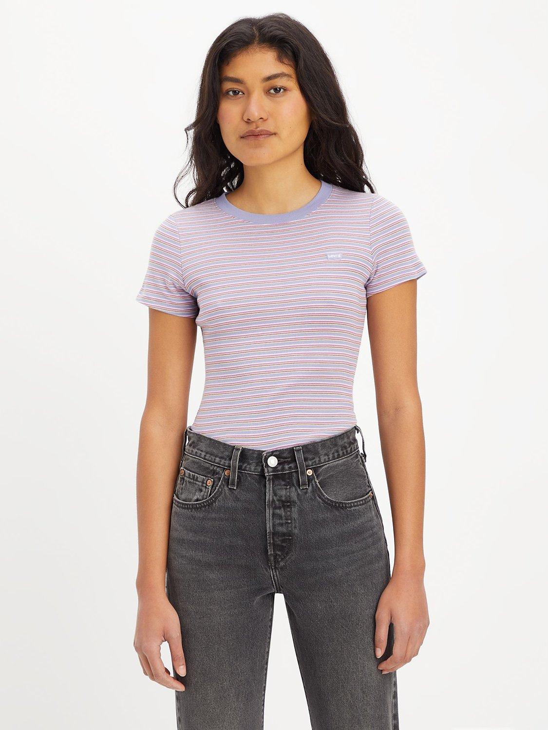 Levi's Short-Sleeve Stripe Rib Baby T-Shirt, Indigo Stripe Persia, XS