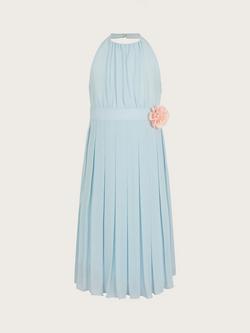 Monsoon Kids' Hallie Halterneck Chiffon Dress, Pale Blue, Pale Blue