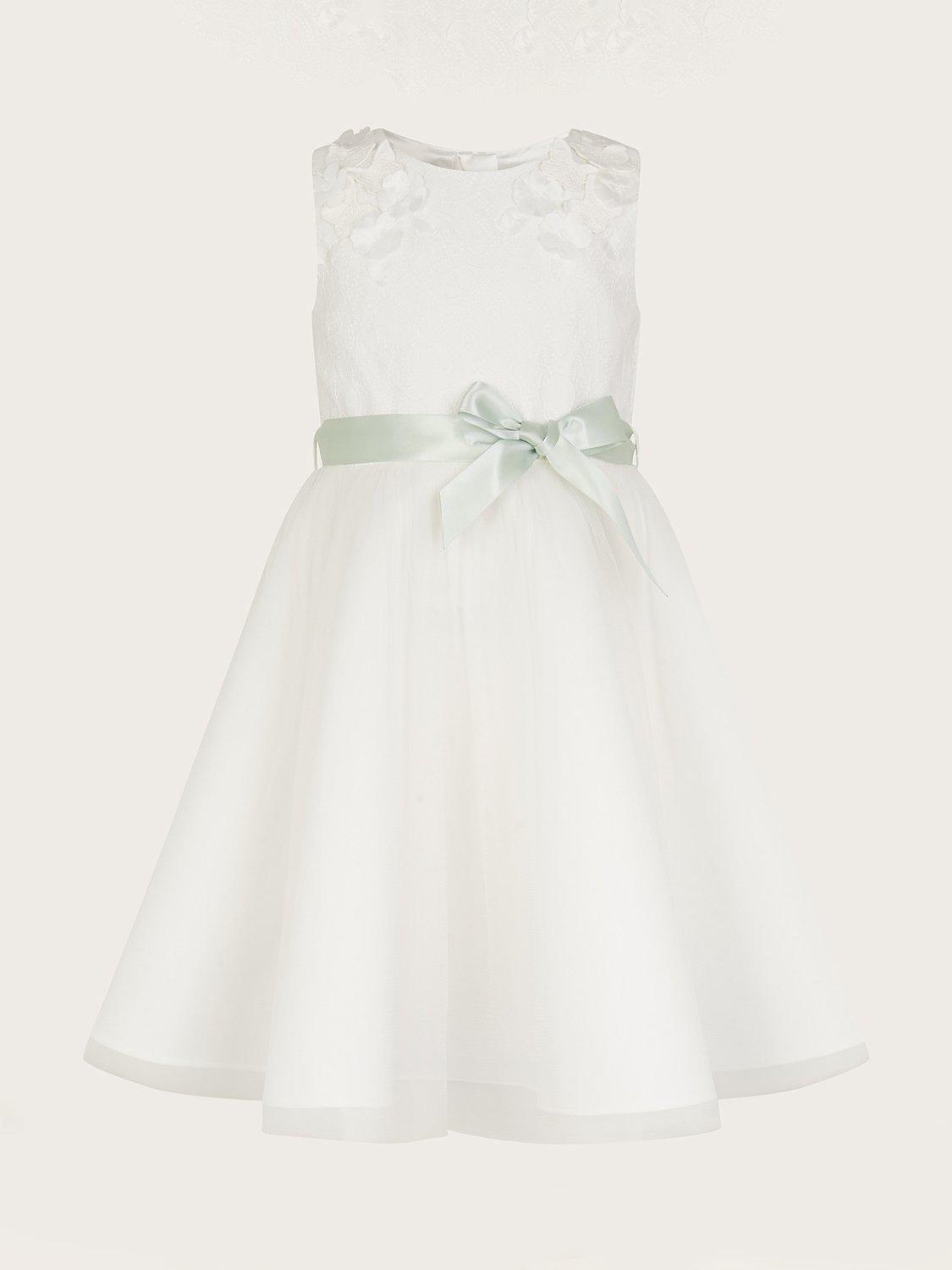 Product image 1 of 3, which shows Monsoon Kids' Freya 3D Scuba Bridesmaid Dress, Ivory, 8 years