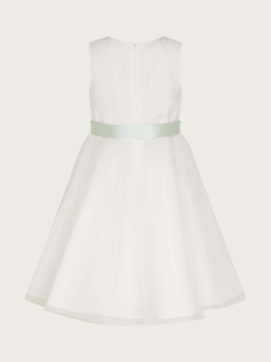 Product image 2 of 3, which shows Monsoon Kids' Freya 3D Scuba Bridesmaid Dress, Ivory, 8 years
