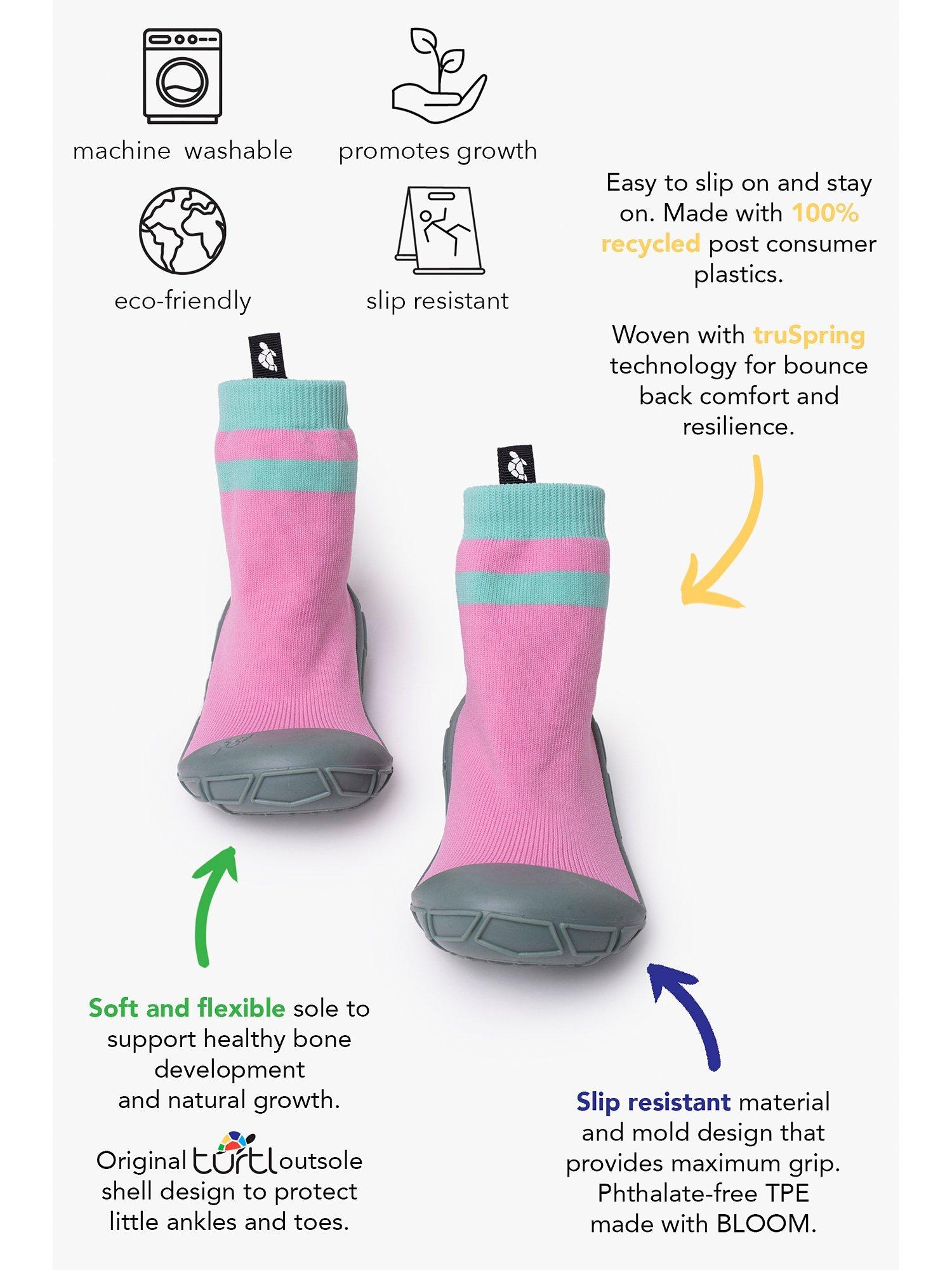 Product image 3 of 6, which shows Turtl Kids' Recycled Indoor Outdoor Sock Shoes, Pink, 2-3