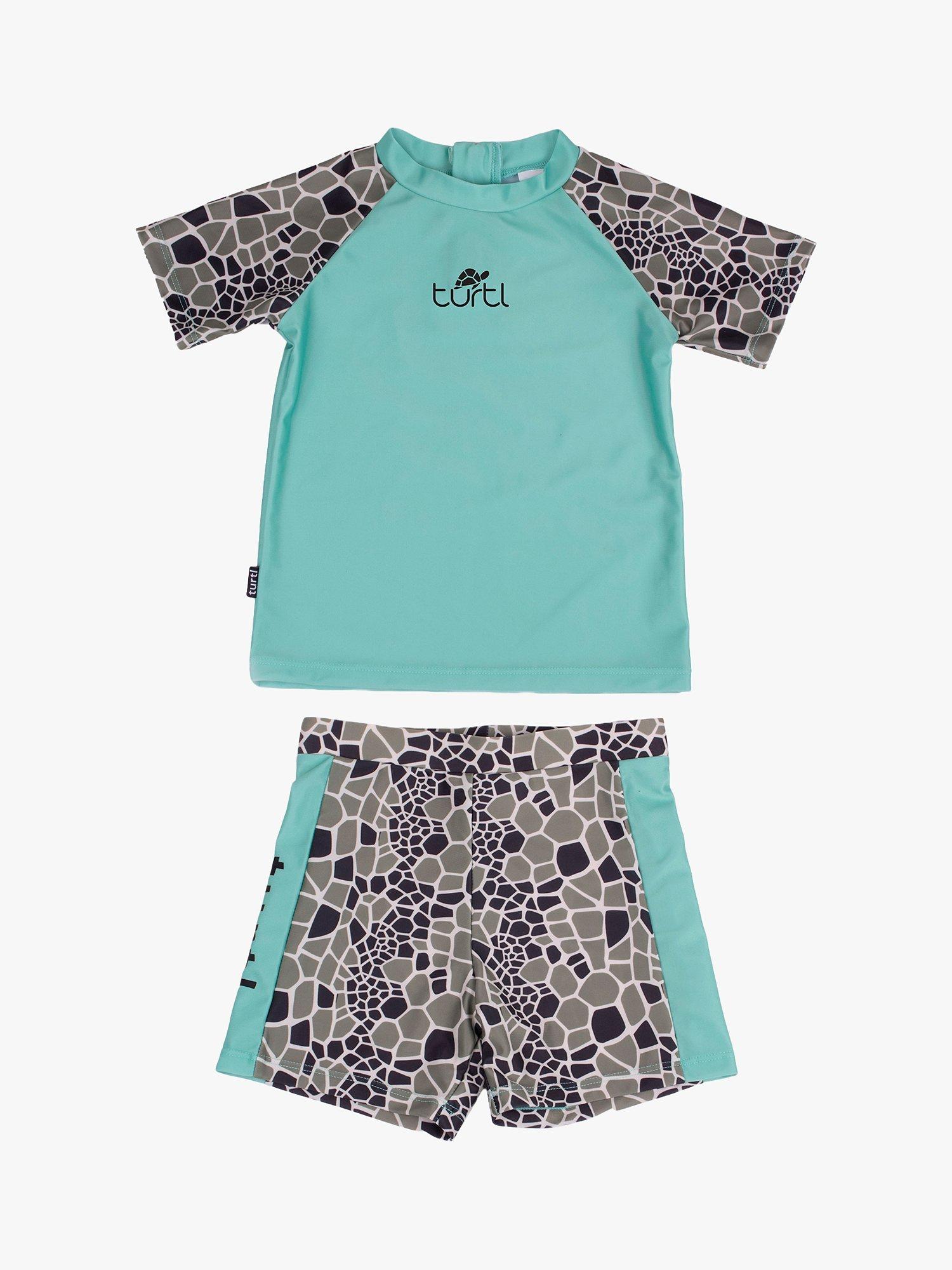 Product image 1 of 1, which shows Turtl Kids' Recycled Short Sleeve Swim Set, Aqua, 1-2 years