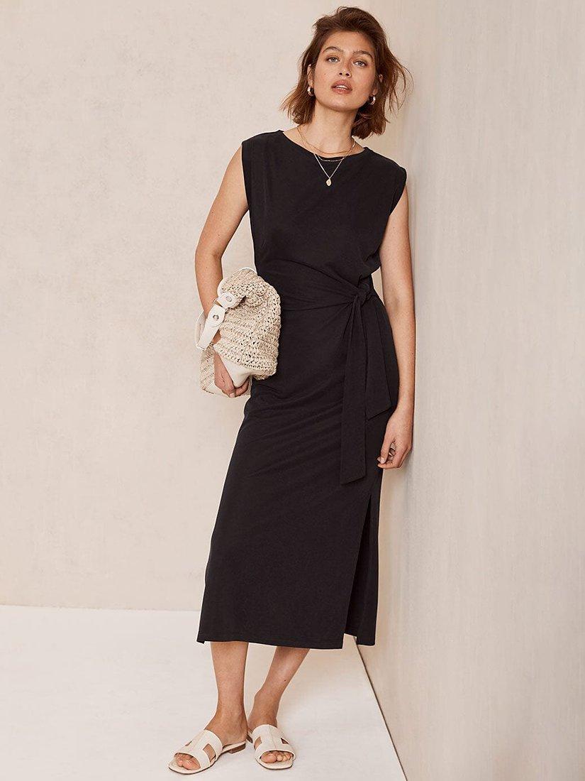 Mint Velvet Tie Side Midi Dress, Dark Grey