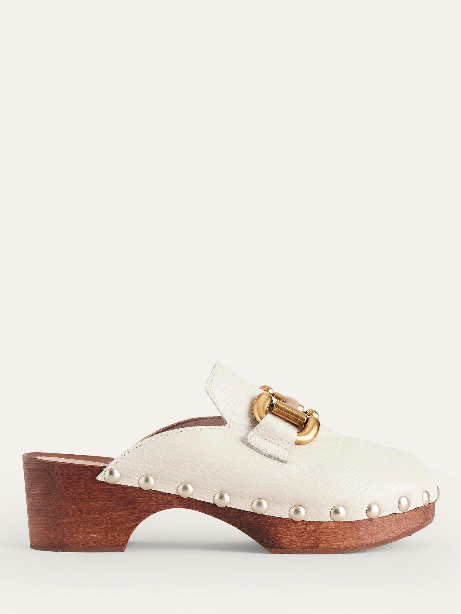 Boden Snaffle Trim Leather Platform Clogs, Ecru