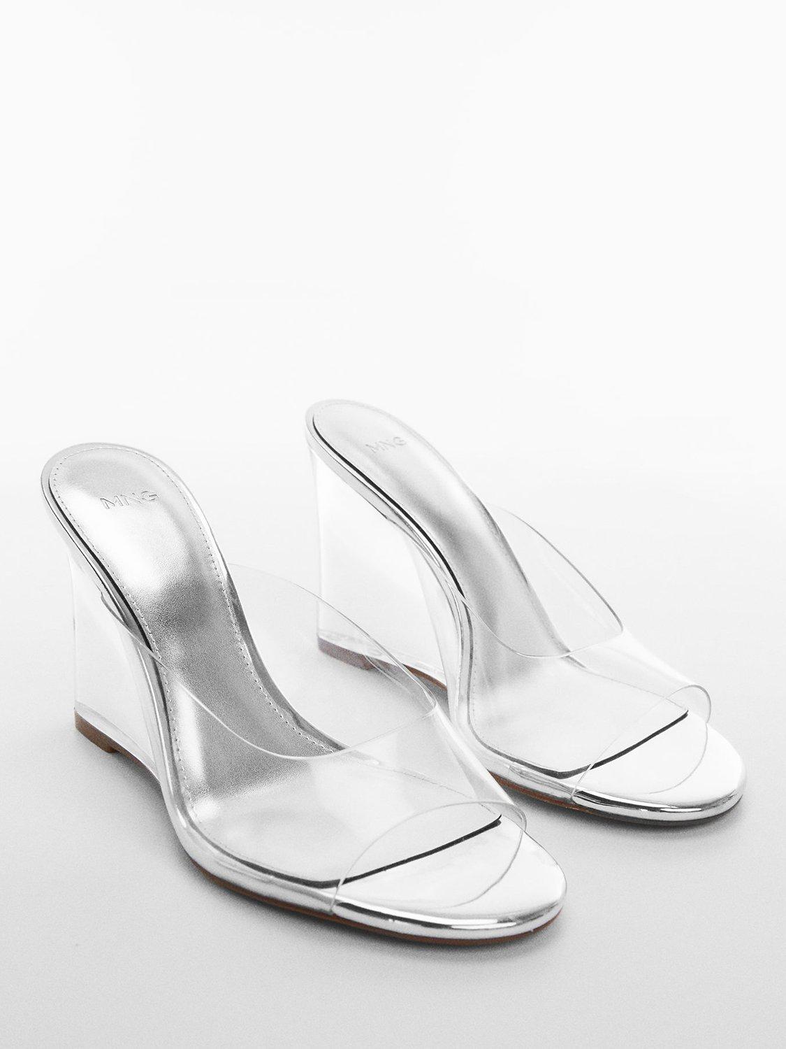 Mango Meli Transparent Vinyl Wedge Sandals, Silver