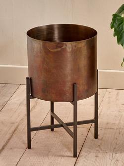 nkuku Juoni Metal Indoor Planter & Stand, Antique Brass - view 2, Antique Brass