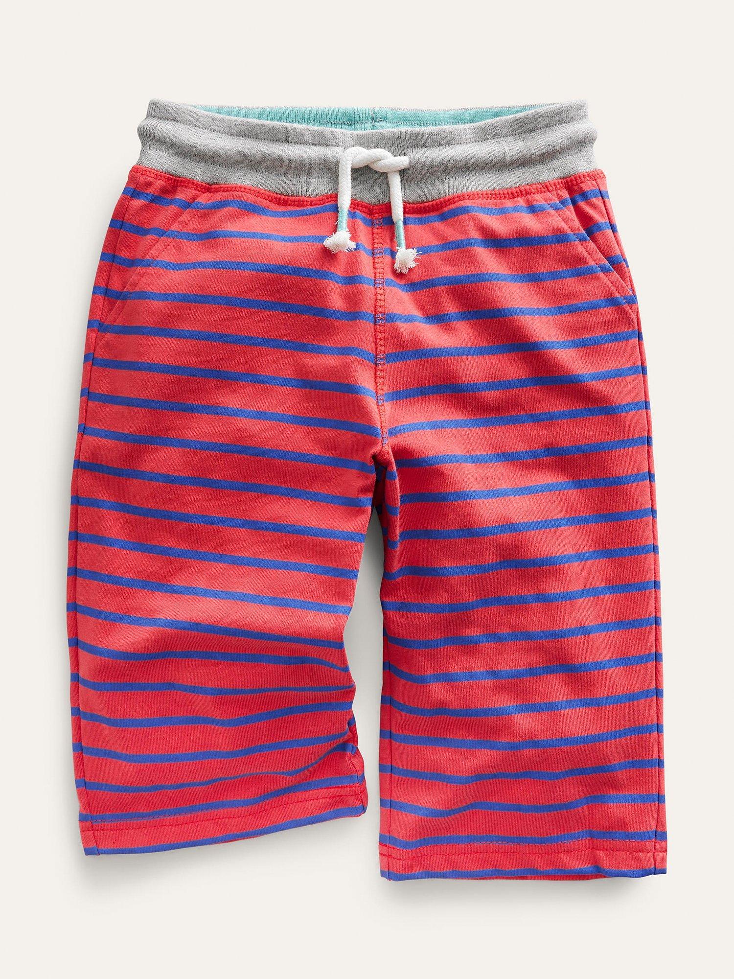 Mini Boden Kids' Stripe Jersey Baggies, Jam Red/Cabana Blue