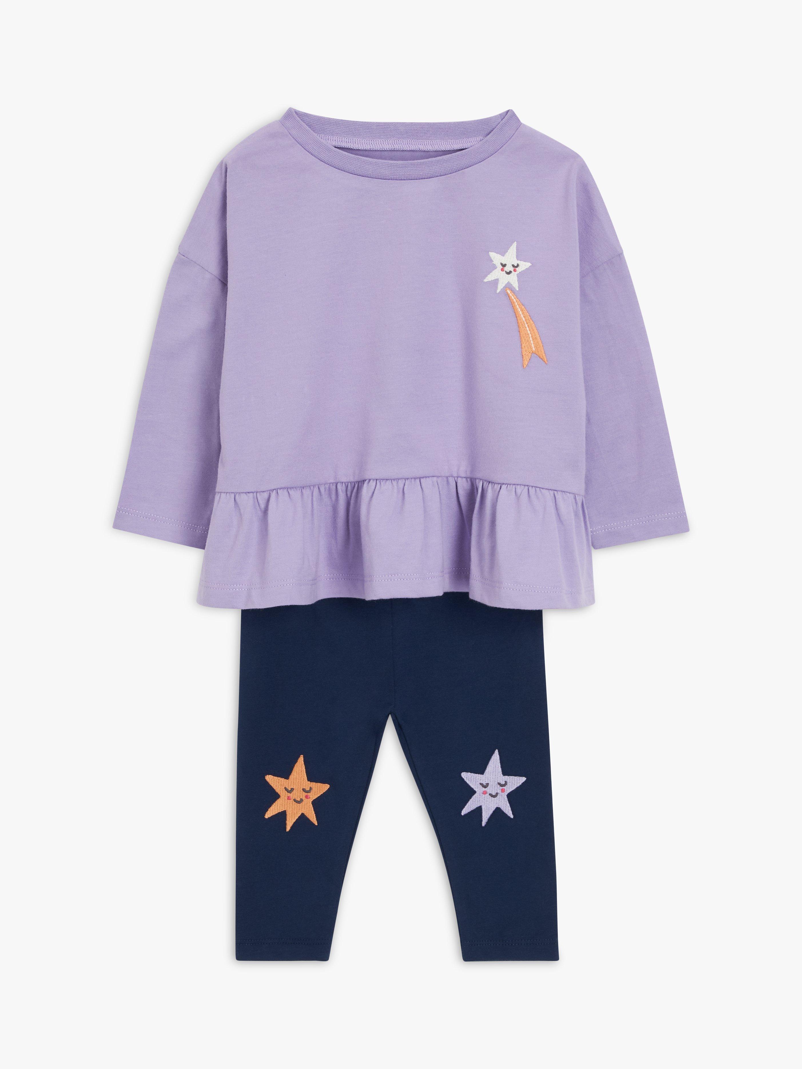 John Lewis ANYDAY Baby Star Top & Leggings Set, Purple/Multi