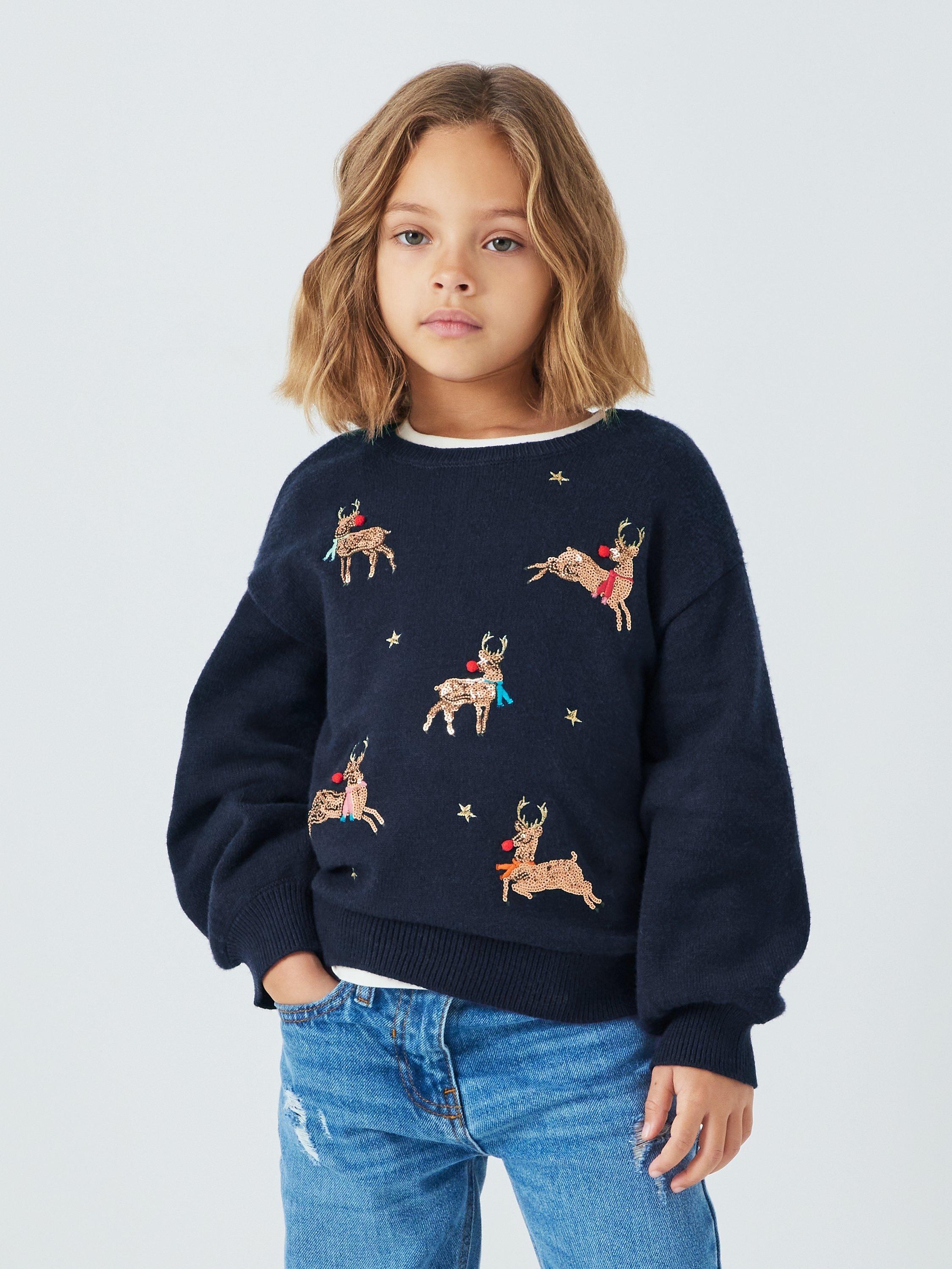 John Lewis Kids' Sequin Reindeer Jumper, Navy/Multi
