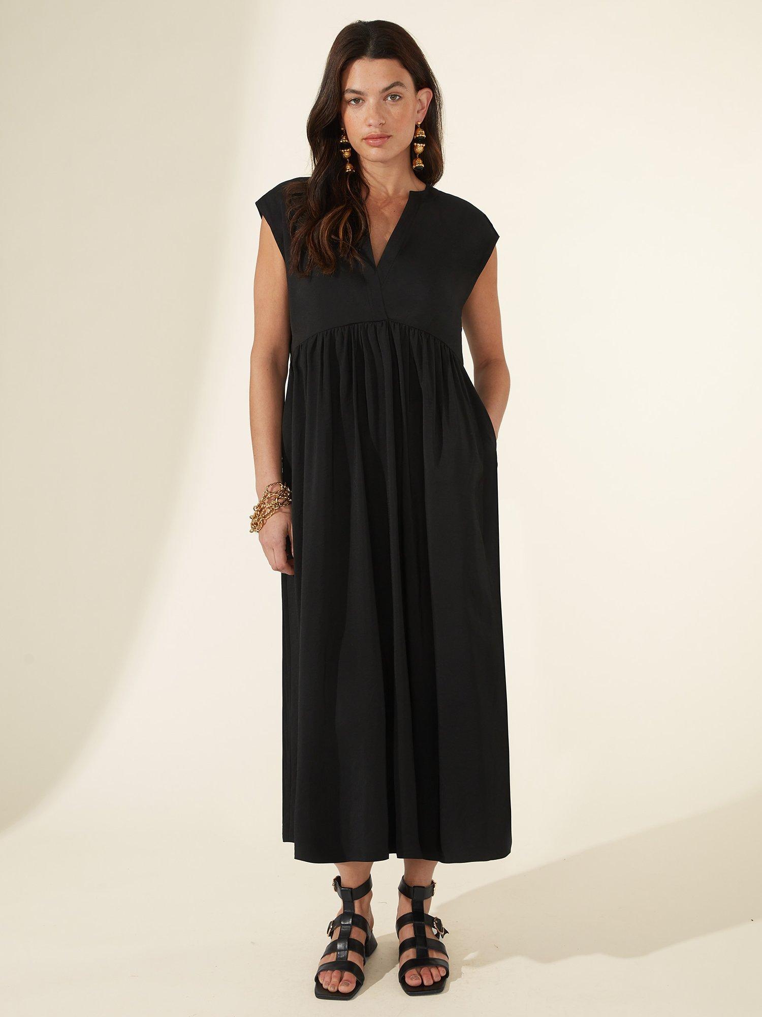 Ro&Zo Wrap Neck Midi Dress, Black