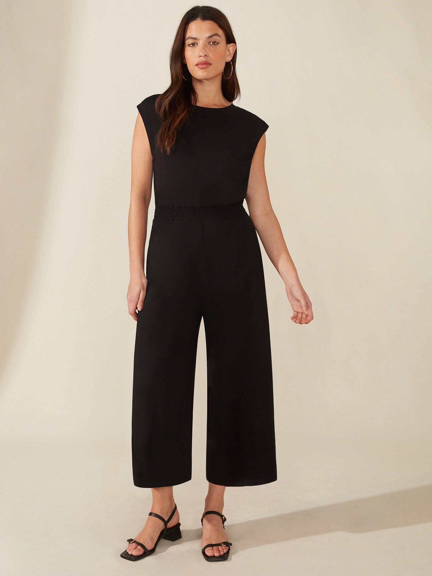 Ro&Zo Jersey Shirred Jumpsuit, Black