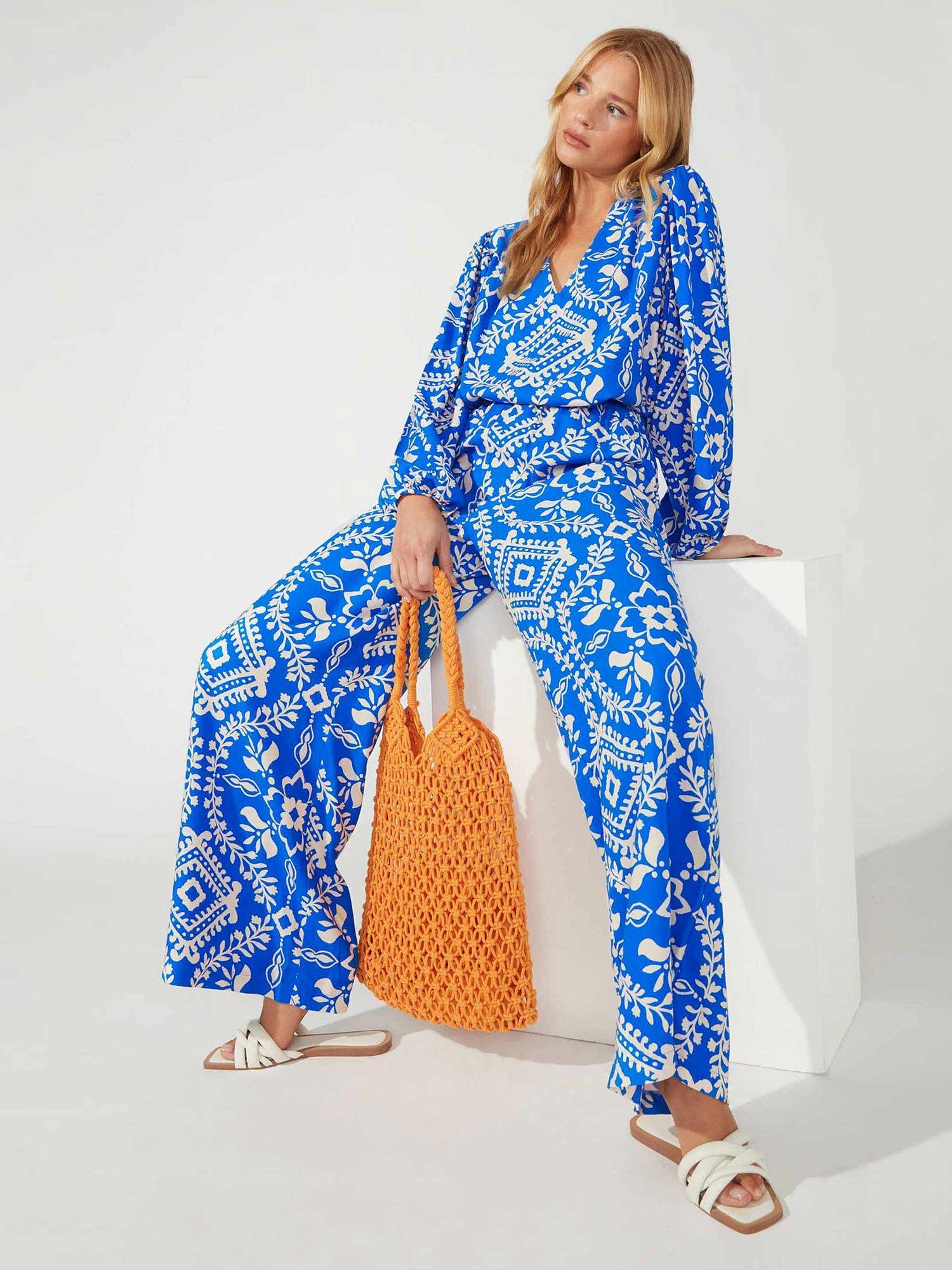 Ro&Zo Tile Print Trousers, Blue/Ivory