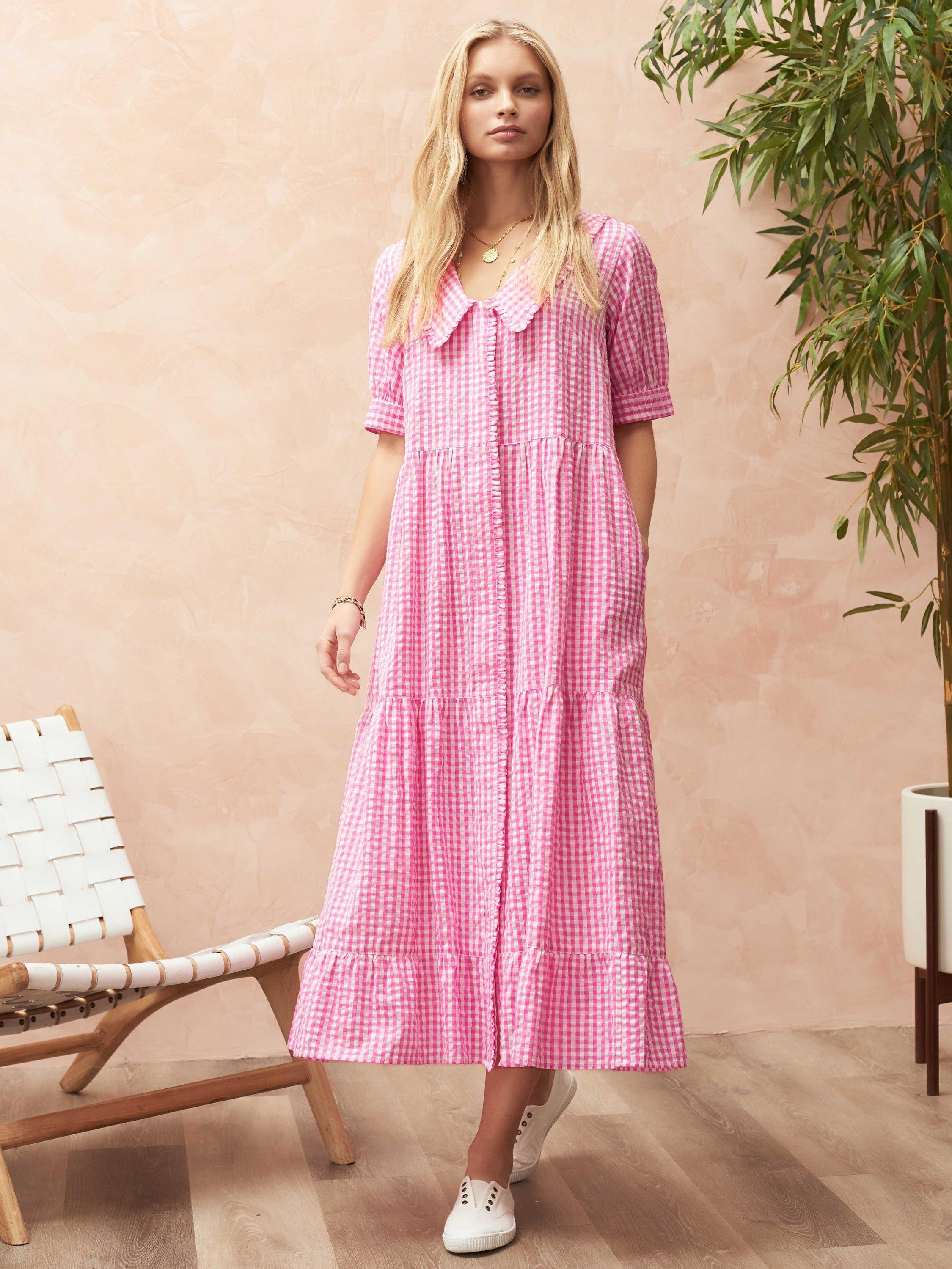 Brora Gingham Chelsea Midi Dress, Peony