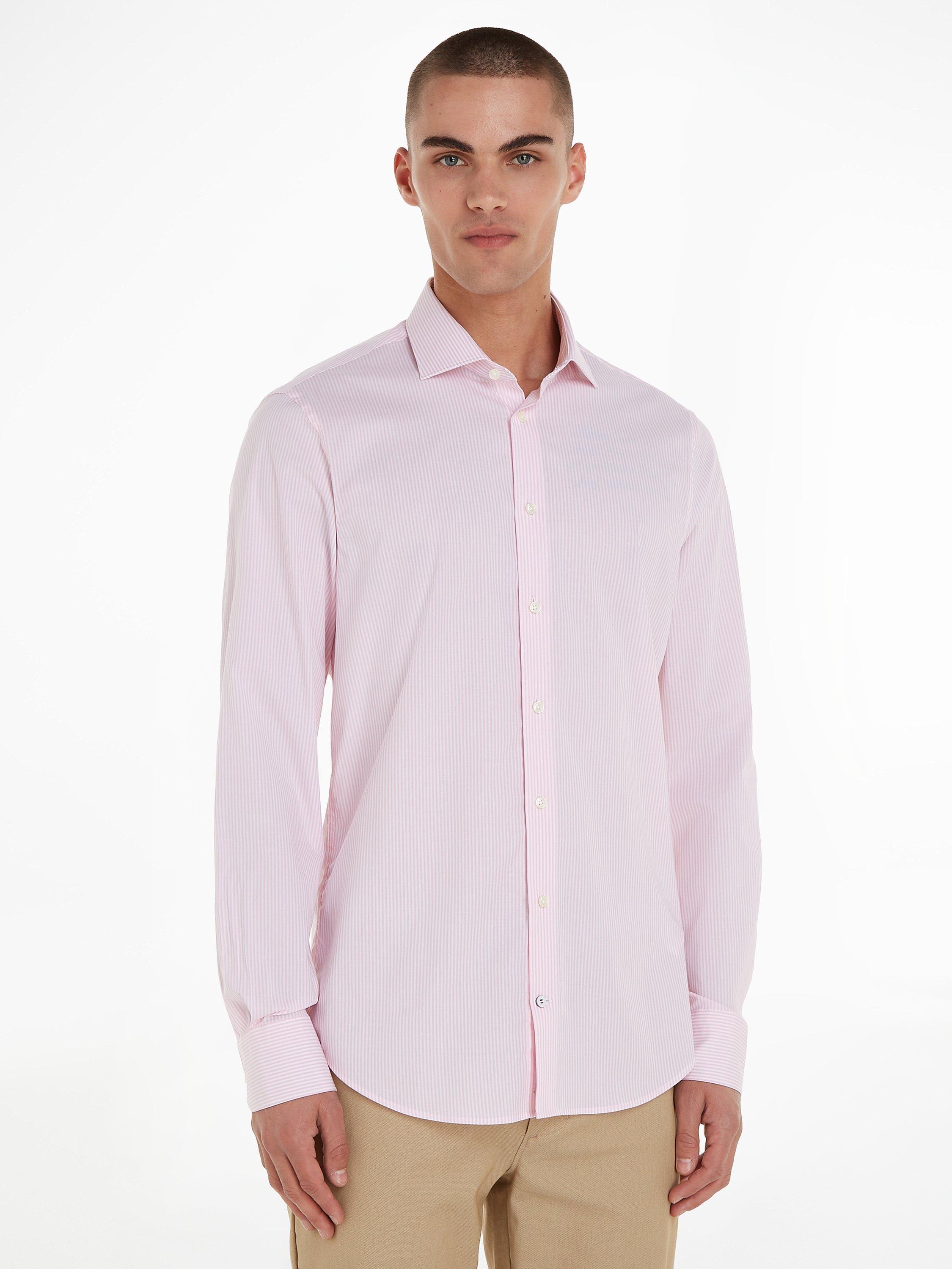 Tommy Hilfiger Flex Collar Slim Fit Stripe Shirt, Pink/White